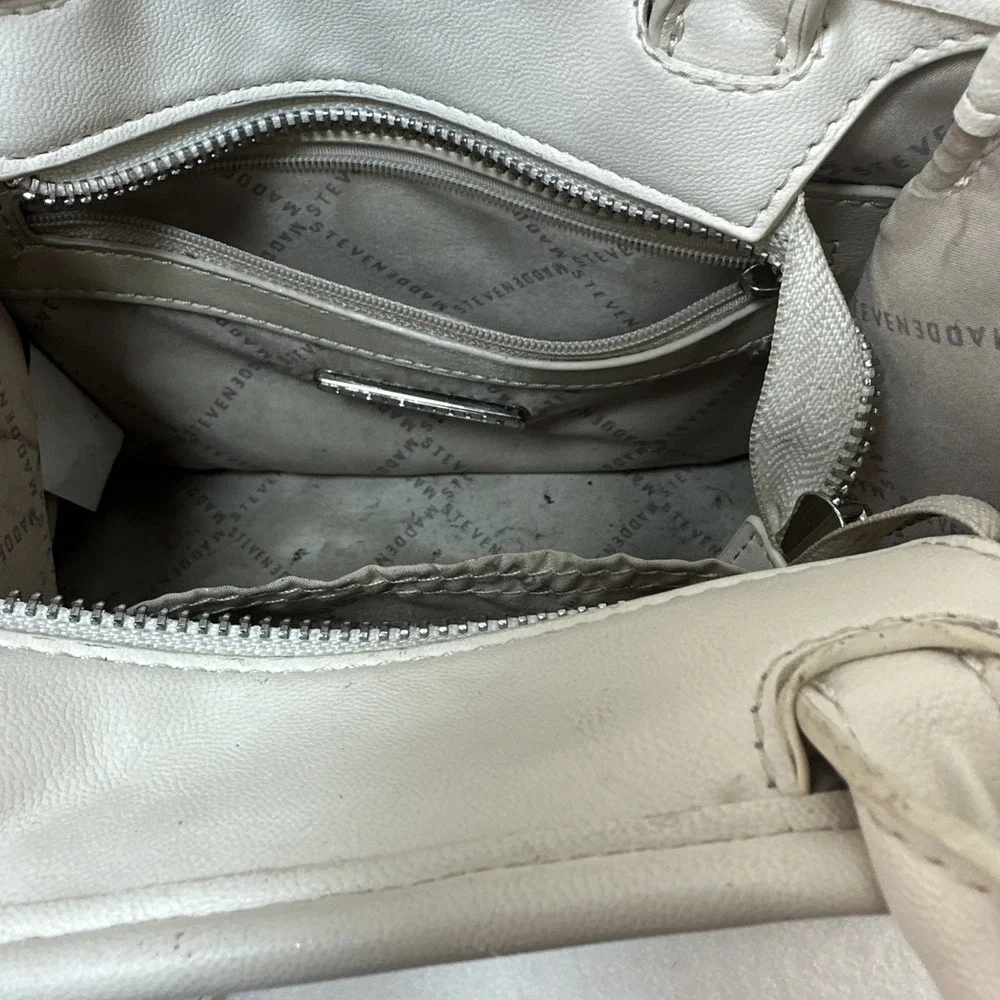 Steve Madden White Quilted Top Handle Crossbody Satchel Purse Shoulder Bag